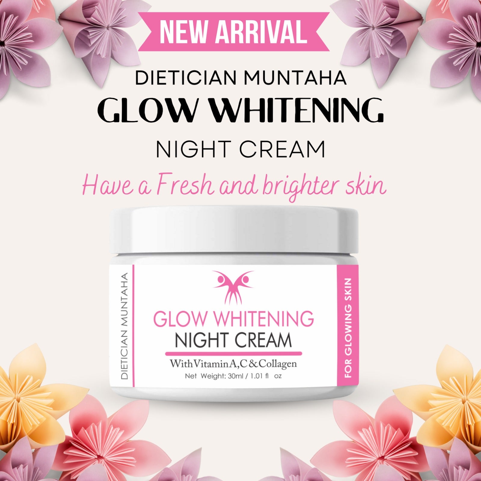 Glow Whitening Night Cream with Vitamin A, C & Collagen (30ml)